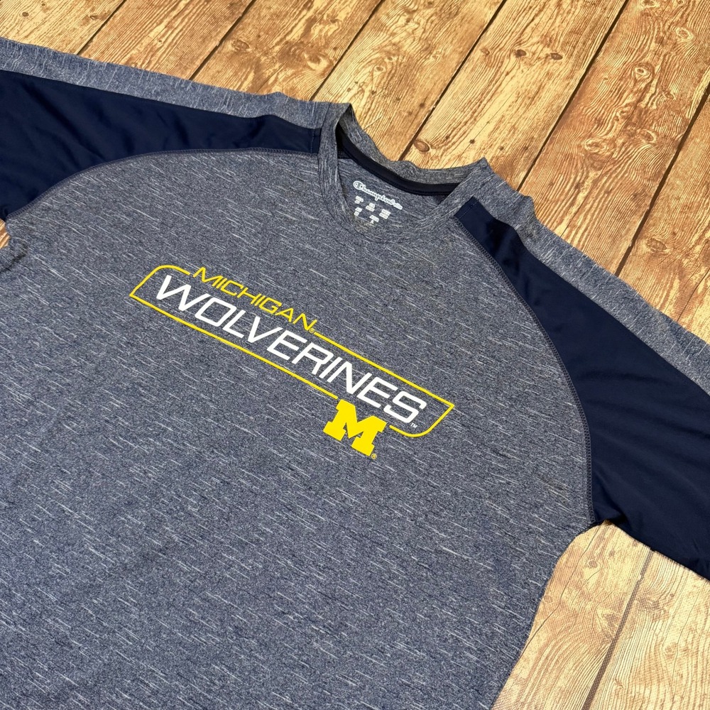 Champion Elite Michigan Wolverines Shirt Mens Medium Blue Space Dye Raglan